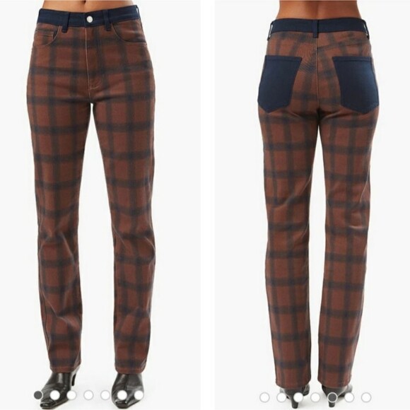 WEWOREWHAT Revolve Plaid Icon High-Rise Colorblock Jeans Size 25 Stretch Twill - Picture 1 of 12